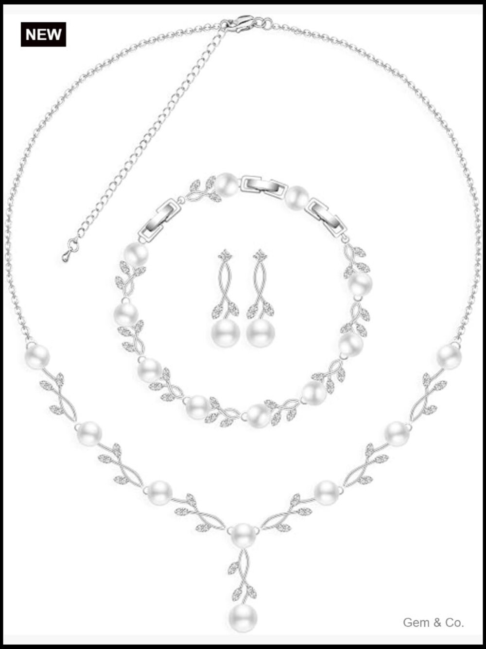 Bridal Pearl Jewelry Set - Necklace, Earrings, Bracelet for Wedding Party